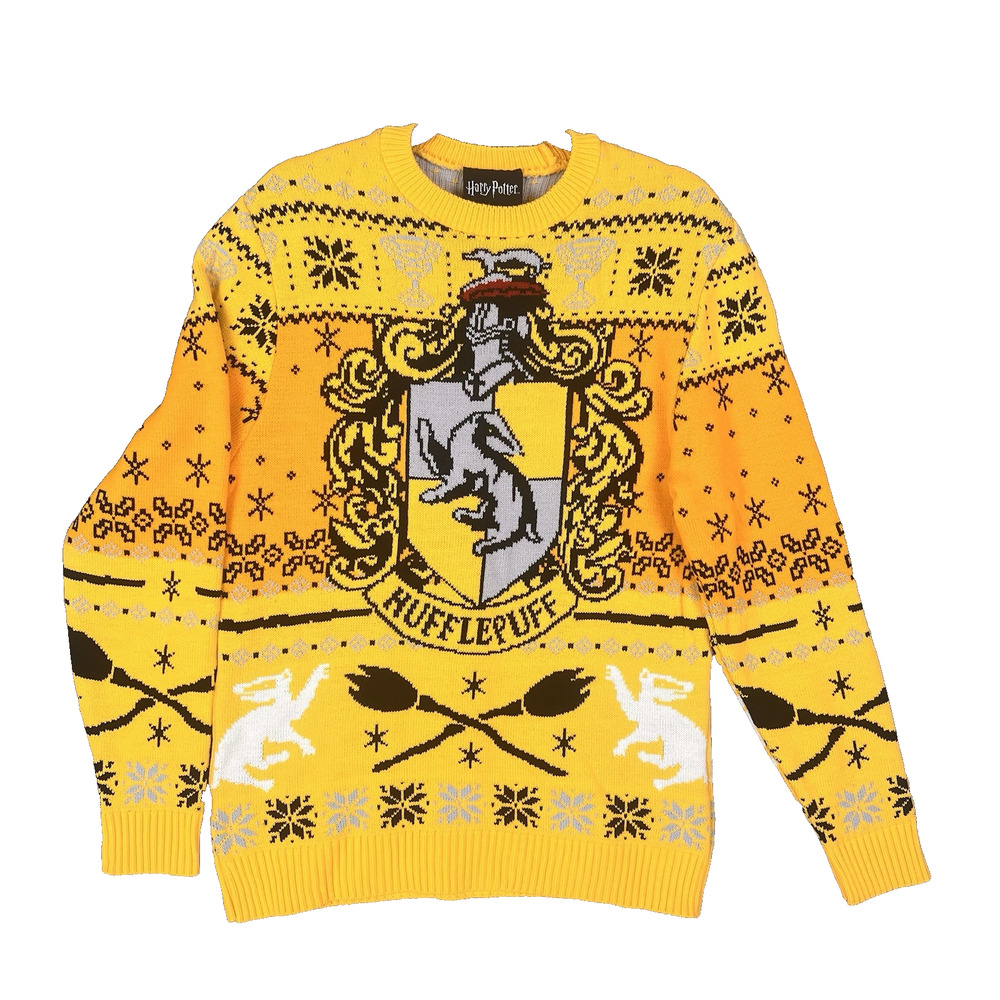 Harry Potter Hufflepuff Sweater Mens Sz M Yellow Christmas Unisex Knit Crest